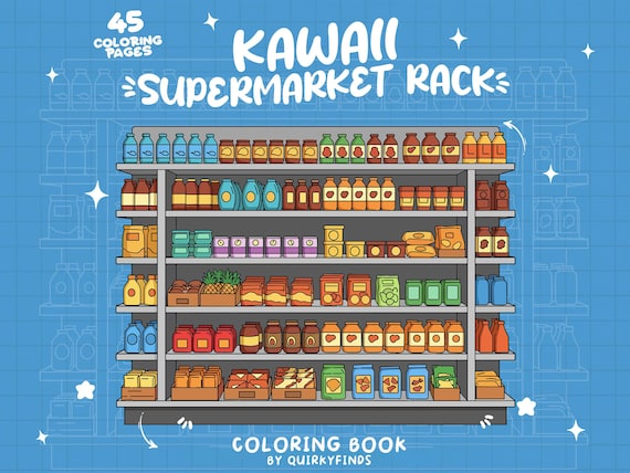 Grocery Rack Coloring Shop Coloring Book Market Coloring Store Kawaii Food Coloring Snacks Drinks Coloring Detailed Relaxing Coloring Pages