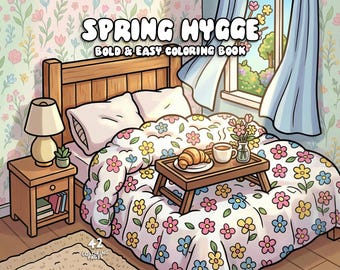 Cozy spring hygge coloring book for adult cute cottagecore coloring springtime bold easy coloring home garden coloring page digital download