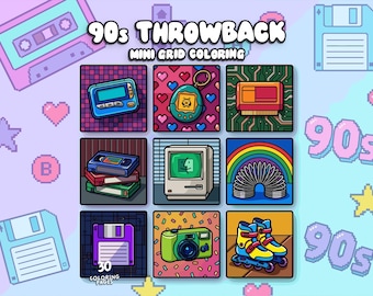 90s coloring memories coloring book pop culture coloring nostalgia retro coloring mini coloring pages for adults printable instant download