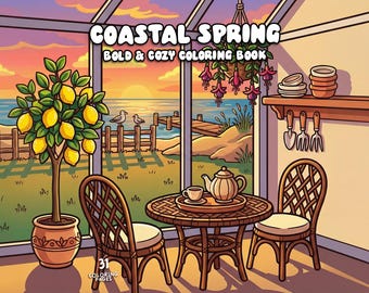 Spring coloring pages beach house coloring ocean cottage coloring hygge scene coloring cozy relaxing coloring book adults printable coloring