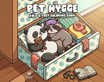 Pet Hygge Coloring Book Printable, Cozy Pet Coloring Pages for Adults and Kids, Cute Animal Coloring PDF, Digital Download