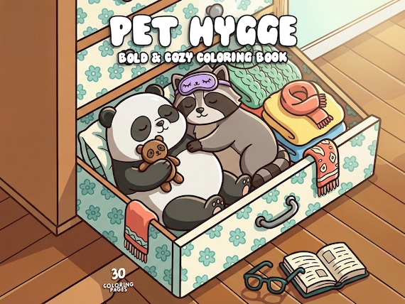 Pet Hygge Coloring Book Printable, Cozy Pet Coloring Pages for Adults and Kids, Cute Animal Coloring PDF, Digital Download