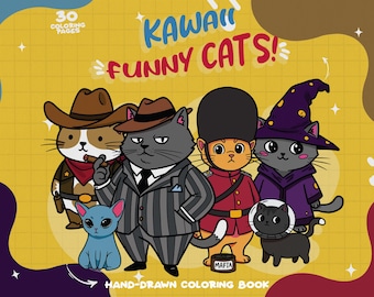 Funny Cats Coloring Cute Cats Coloring Pages Cute Kitten Coloring Pack Kawaii Animals Coloring Book Kitty Coloring Funny Easy Color Pages