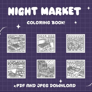 Night coloring market cozy coloring book for adults digital coloring kawaii printable coloring scene creative coloring page instant download image 3