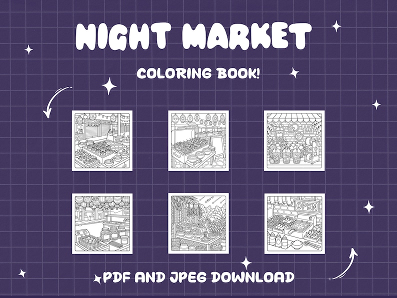 Night coloring market cozy coloring book for adults digital coloring kawaii printable coloring scene creative coloring page instant download image 3