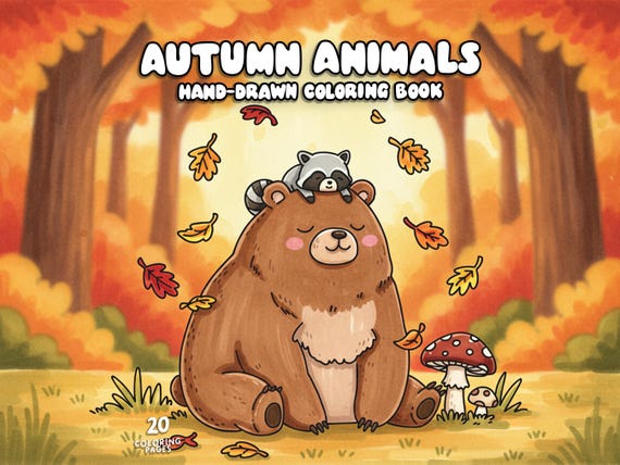 Fall animals coloring book cozy autumn coloring woodland fall vibes coloring forest coloring for kid and adults printable coloring pages pdf