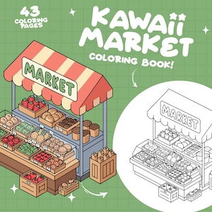 Market Coloring Cart Store Coloring Booth Tiny Coloring Book Digital Cute Food Coloring Vegetable Fruit Coloring Printable Color Pages Adult