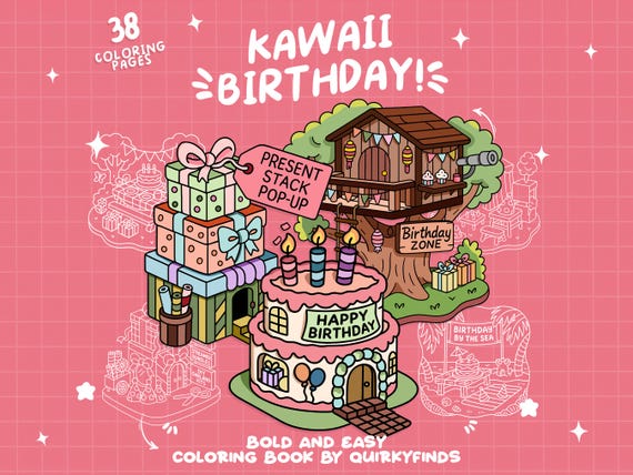 Birthday Coloring Book Birthday Party Coloring Pages Party Activity Printable Cute Party Favor Birthday Activity Sheet Kids Instant Download