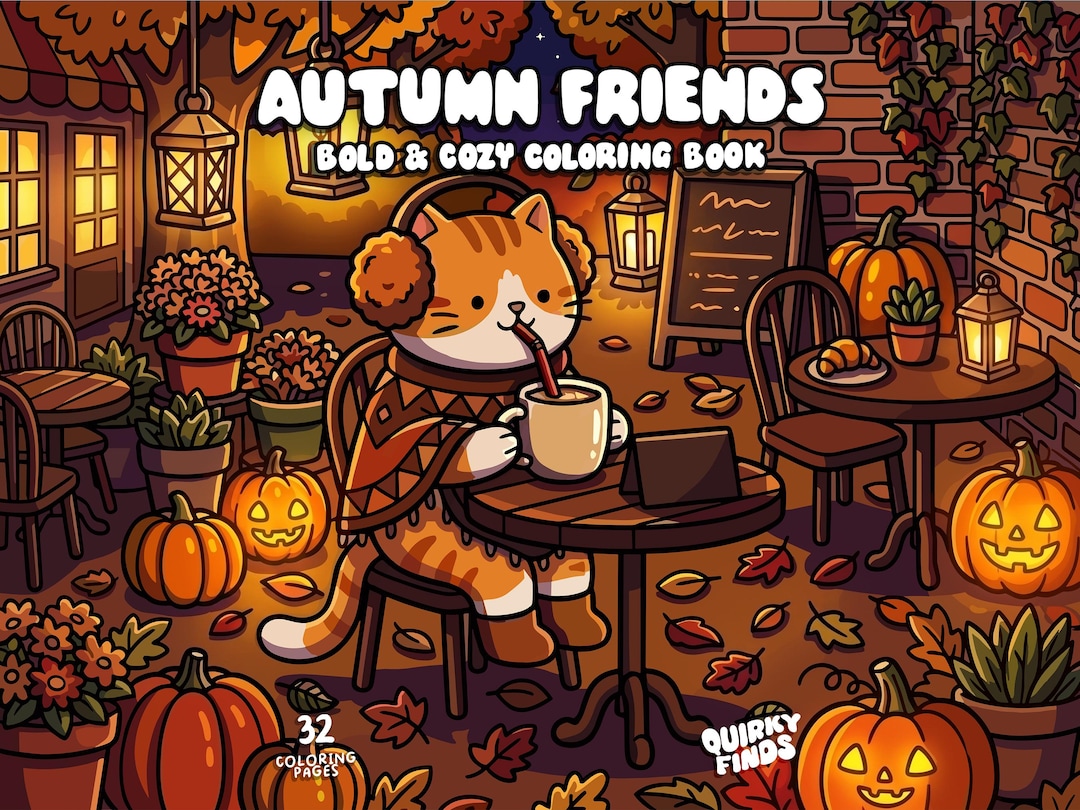 Cute Autumn Coloring Book, Cozy Fall Coloring Pages, Fall Animals Coloring, Bold Easy Colo