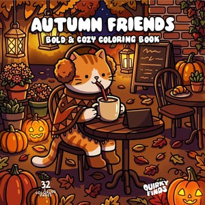 Cute Autumn Coloring Book, Cozy Fall Coloring Pages, Fall Animals Coloring, Bold Easy Coloring for Adults Kids, Printable Instant Download image 1