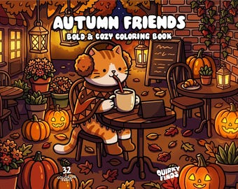 Lindo libro para colorear de otoño, acogedoras páginas para colorear de otoño, animales de otoño para colorear, dibujos para colorear llamativos y fáciles para adultos y niños, descarga instantánea imprimible
