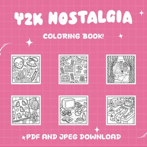 Y2k coloring book nostalgia coloring 2000s 90s coloring aesthetic pop culture coloring bold easy teen coloring page digital printable sheets bild 2