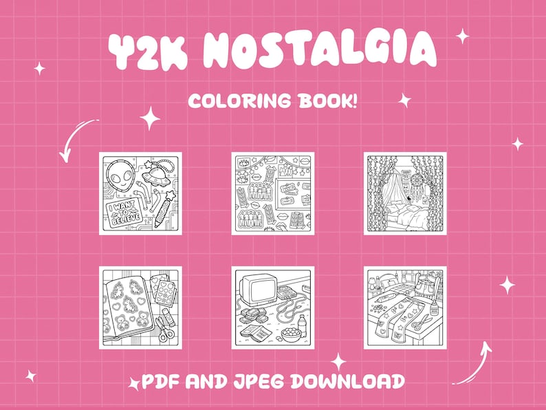 Y2k coloring book nostalgia coloring 2000s 90s coloring aesthetic pop culture coloring bold easy teen coloring page digital printable sheets bild 2