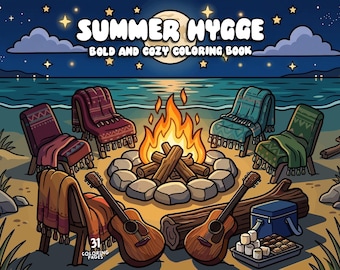 Summer hygge coloring book cozy coloring nature boho coloring comfy bold easy coloring cute coloring pages adults printable digital download
