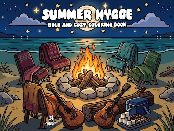 Summer hygge coloring book cozy coloring nature boho coloring comfy bold easy coloring cute coloring pages adults printable digital download