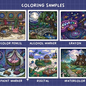 Fantasy coloring book for adults digital magical coloring fairytale whimsical coloring cozy enchanted coloring pages printable pdf jpg image 5