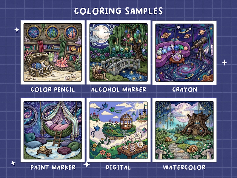 Fantasy coloring book for adults digital magical coloring fairytale whimsical coloring cozy enchanted coloring pages printable pdf jpg image 5