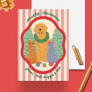 Custom Pet Portrait Christmas Card Hand Drawn Personalized Holiday Card Unique Pet Portrait Greeting Card Illustrated Cartoon Pet Portrait