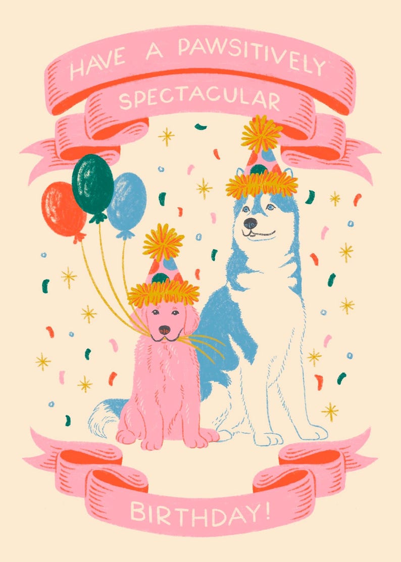 Custom Birthday Card Pet Portrait Hand Drawn Personalized Dog Mom ...
