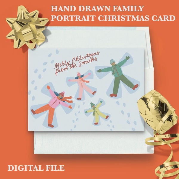 Custom Family Portrait Christmas Card Digital Personalized Holiday Card Unique Family Portrait Cartoon Whimsical Greeting Card Illustrated