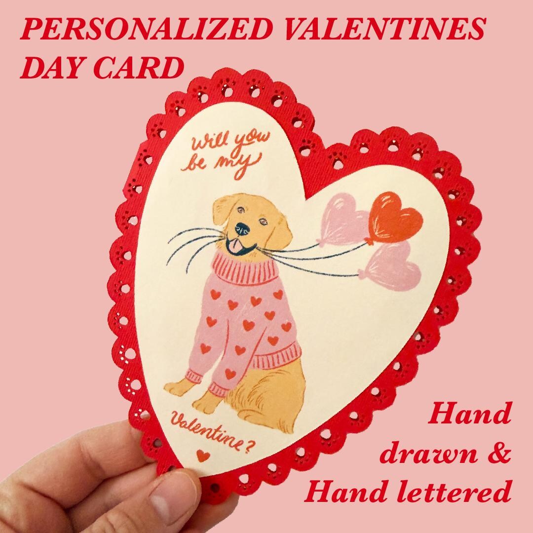 Custom Valentines Card Pet Portrait Hand Drawn Personalized Dog Mom ...