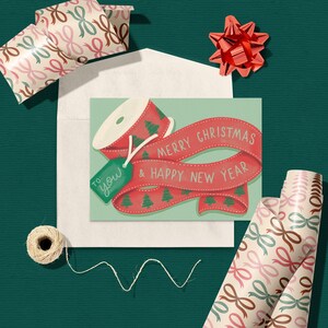 Tarjeta navideña con cinta de acuarela, tarjeta de felicitación hecha a mano, papelería festiva, tarjeta navideña única, idea de regalo considerada para un amigo