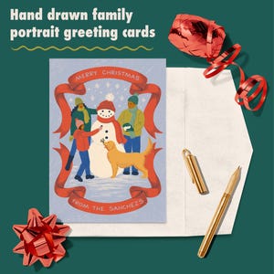 Custom Family Christmas Card Hand Drawn Personalized Holiday Card Unique Family Portrait Greeting Card Illustrated Cartoon Family Portrait