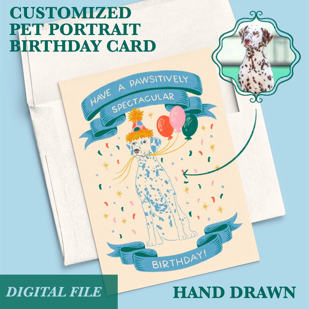 Custom Birthday Card Pet Portrait Hand Drawn Personalized Dog Mom ...