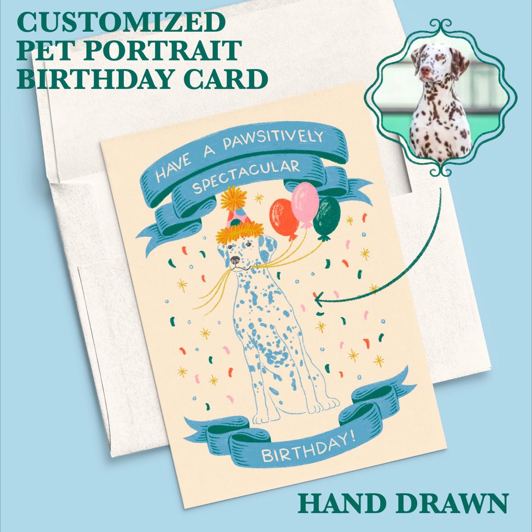Custom Birthday Card Pet Portrait Hand Drawn Personalized Dog Mom ...