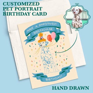 Cartão de aniversário personalizado, retrato de animal de estimação, cartão de aniversário personalizado desenhado à mão para mãe de cachorro, cartão de felicitações exclusivo com retrato de animal de estimação, retrato de animal de estimação ilustrado
