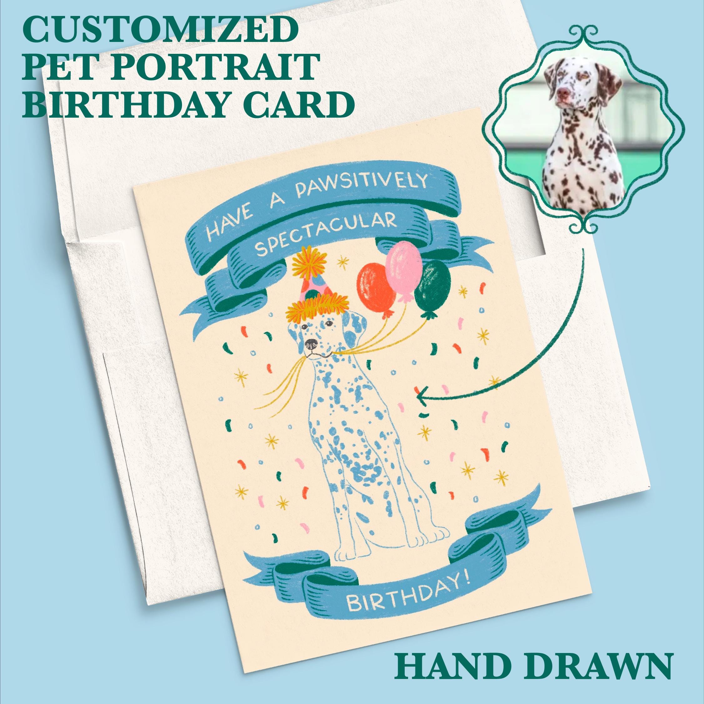 Custom Birthday Card Pet Portrait Hand Drawn Personalized Dog Mom ...