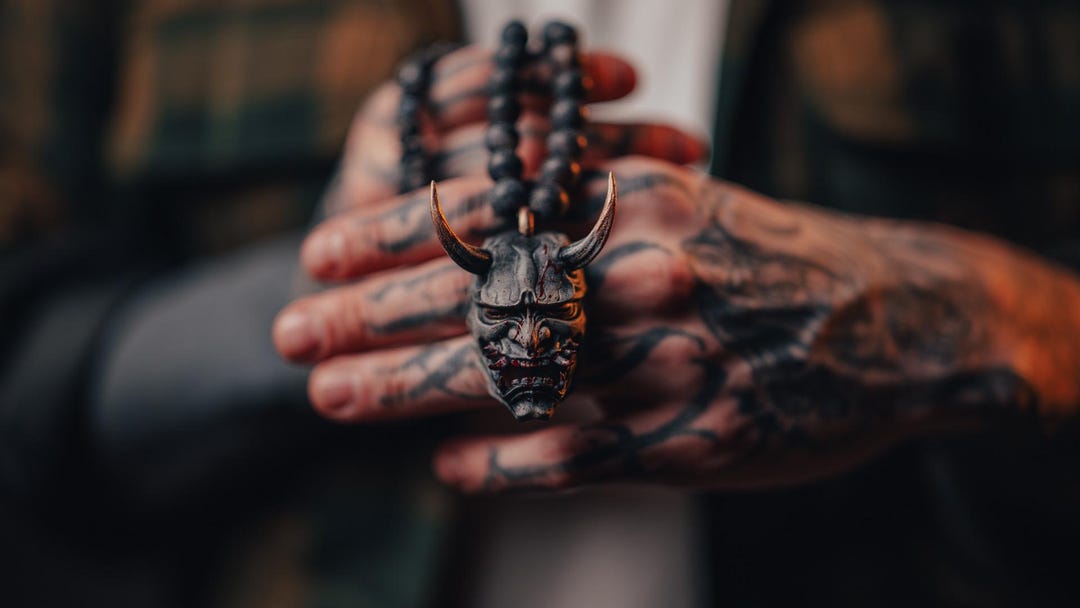 Oni Mask Pendant Necklace No.1 “thirsty” - Etsy