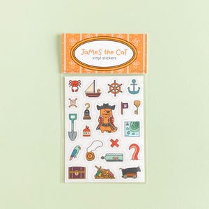 Paquete de pegatinas de gato pirata, pegatinas de vinilo de James el gato para amantes de los gatos, decoraciones náuticas divertidas, lindo regalo para amantes de los gatos, hecho en Canadá