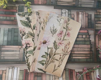 Marcapáginas laminados con motivos florales vintage: set de regalo con temática de libros de estilo cottagecore