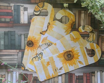 Marcapáginas de girasol para puerta – Juego de 4 marcadores laminados / Regalo floral para amantes de los libros / Se venden por separado o en conjunto / Regalo para profesores