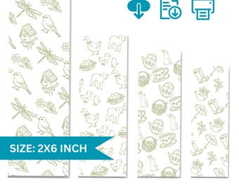 Juego de marcapáginas de estilo vintage – Ilustraciones de naturaleza estilo cottagecore (Descarga digital)