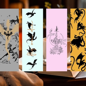 Marcapáginas imprimibles de fantasía inspirados en la Cuarta Ala / Descarga digital DIY / Diseños de fantasía mágica para amantes de los libros / Accesorios de lectura