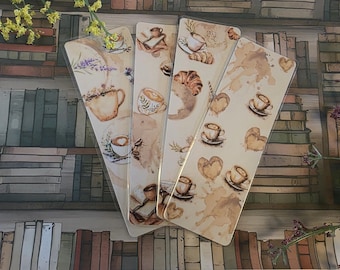 Marcapáginas con manchas de café: set de regalo laminado para amantes de los libros