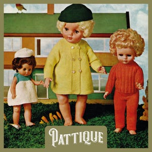 5 Pieces Doll Clothes Vintage Knitting Pattern - Doll&#39;s Outfit - Coat Dress Hat Sweater Trousers Height 12&quot;- 20&quot; 4 Ply Instant Download PDF