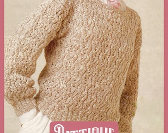 Women's Easy Knit Sweater DK Knitting Pattern DK 30"- 40" Instant Download
