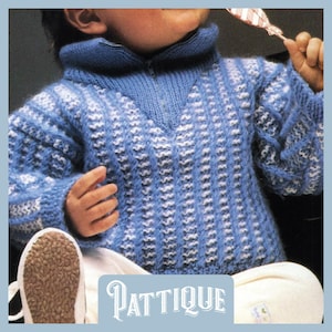 Beautiful Baby Knitted Striped Sweater Knitting Pattern - Boy&#39;s Jersey Jumper High Zipped Collar DK 20-24&quot; PDF Instant Download HQ Printable