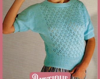 Beautiful Women's Easy Knit Short Sleeve Sweater / Summer Top DK Knitting Pattern DK 32"- 38" Instant Download