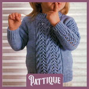 Children&#39;s Sweater Knitting Pattern Lace Panelled Cable Children&#39;s Sweater Jersey Boy&#39;s Kid&#39;s 22&quot;- 30&quot; DK Ribbed Round Neck HQ Printable PDF