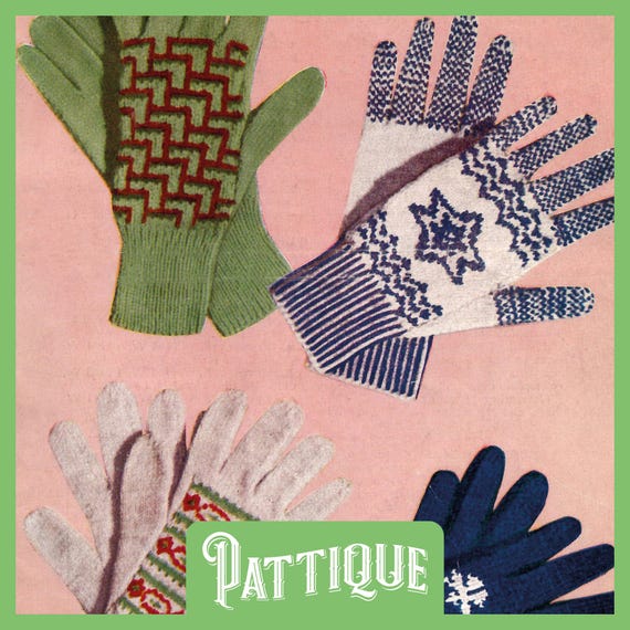 Easy Knit Adult's Fair Isle Finger Gloves - Wonderful Vintage