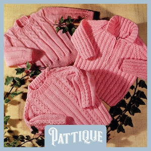Gorgeous Baby Cable Sweaters Knitting Pattern - Sweater With Cable Yoke, Mock Cables or Classic 18-22&quot; (0-3 years) HQ PDF Download English