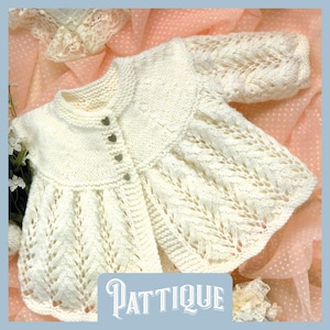 Luxury Baby Girl&#39;s Matinee Coat Vintage Retro Knitting Pattern, Cardigan / Jacket in DK, Sizes 17&quot;-19&quot; - Instant Download HQ PDF Printable