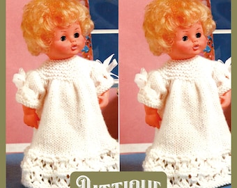 A wonderful vintage knitting pattern to make a beautiful doll's nightie.  doll height 9.5" - 16'' Instant Download