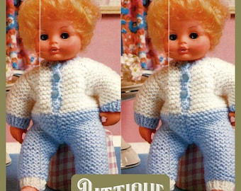 Easy Knit Doll Clothes Vintage Knitting Pattern - Dolls Pyjamas Button Front Onesie Romper Height 9.5&quot;- 16&#39;&#39; DK Instant Download HQ PDF