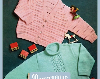 Baby Child's Patterned Cardigan & Sweater With Panels Vintage Knitting Pattern Jumper 18-22" (0-4 yrs) - PDF Instant Download HQ Printable