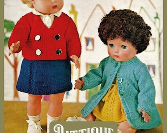 A wonderful vintage knitting pattern to make 2 charming doll sets.  doll height 16" Instant Download